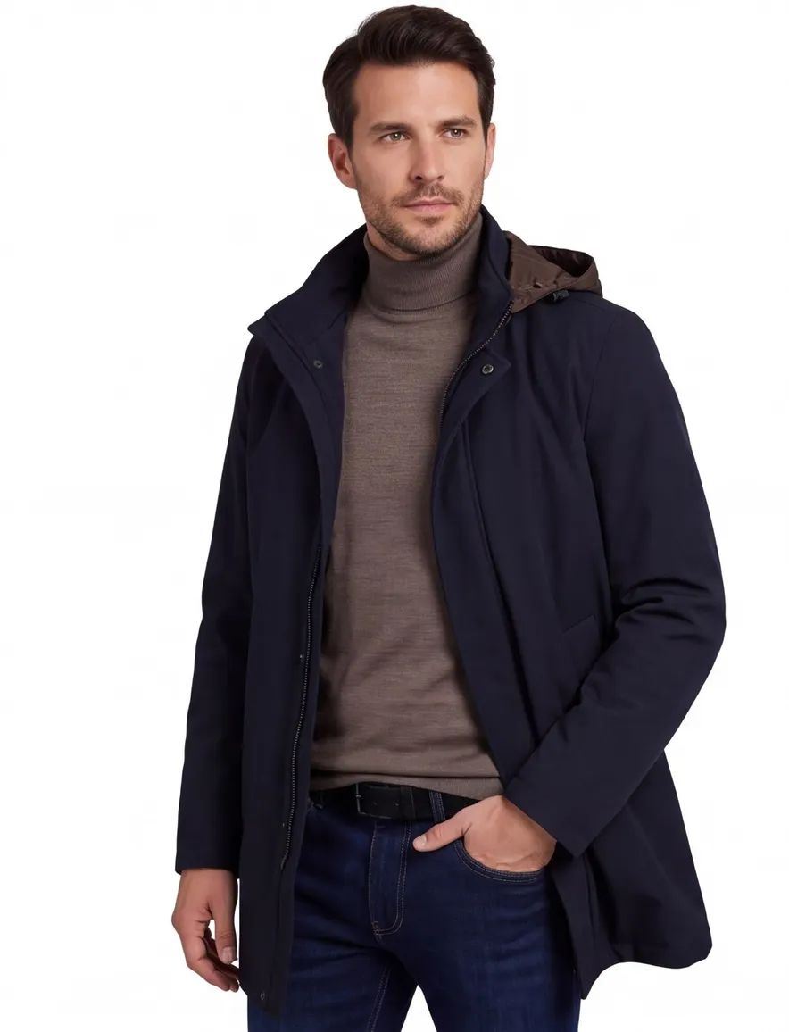 Bugatti winterjas donkerblauw afneembare capuchon effen