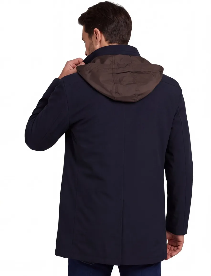 Bugatti winterjas donkerblauw afneembare capuchon effen