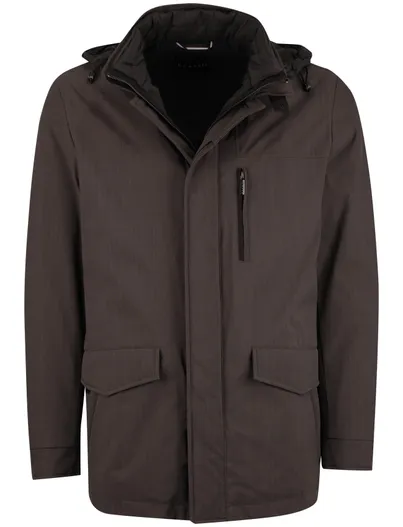 Bugatti Bugatti winterjas bruin afneembare capuchon effen