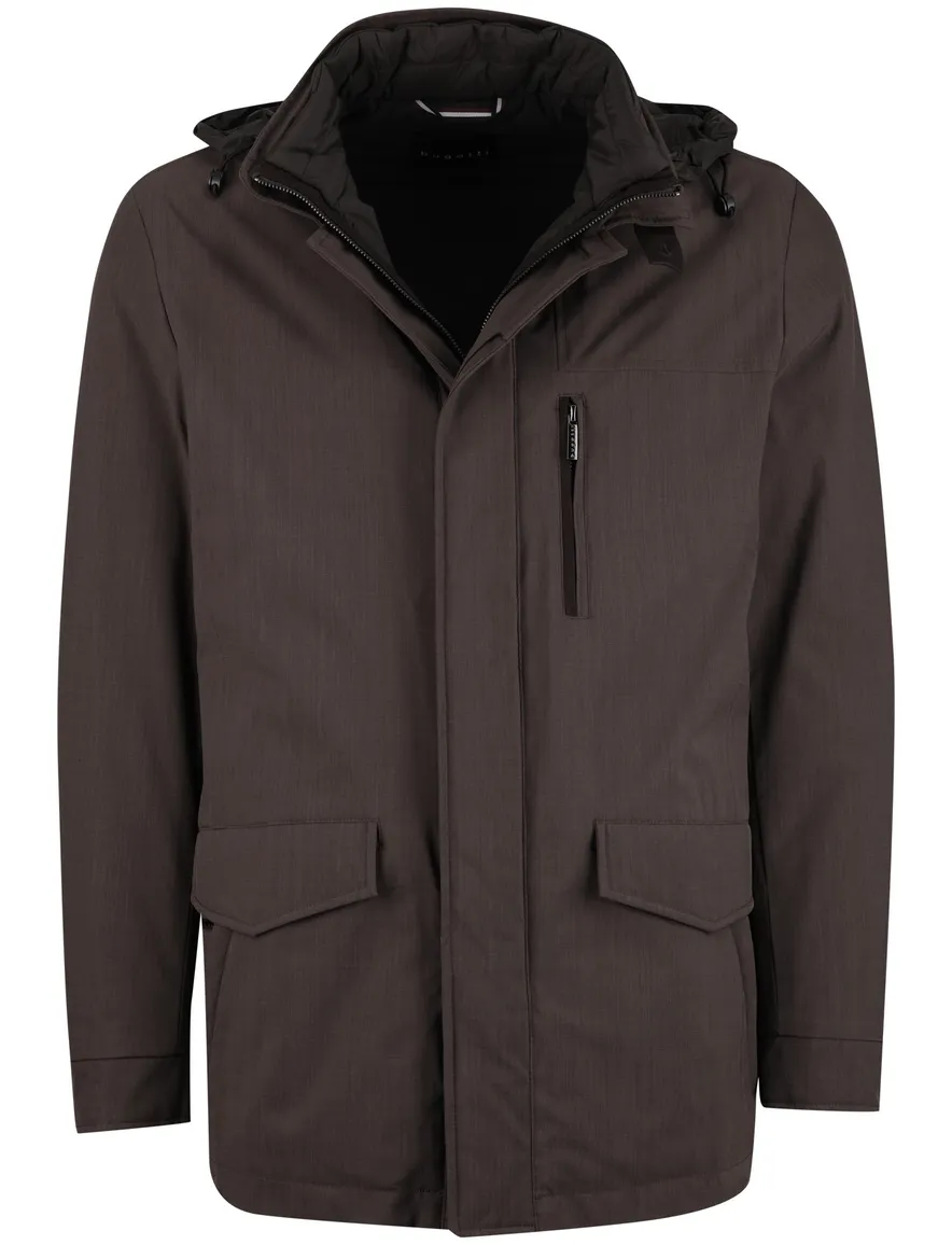 Bugatti winterjas bruin afneembare capuchon effen