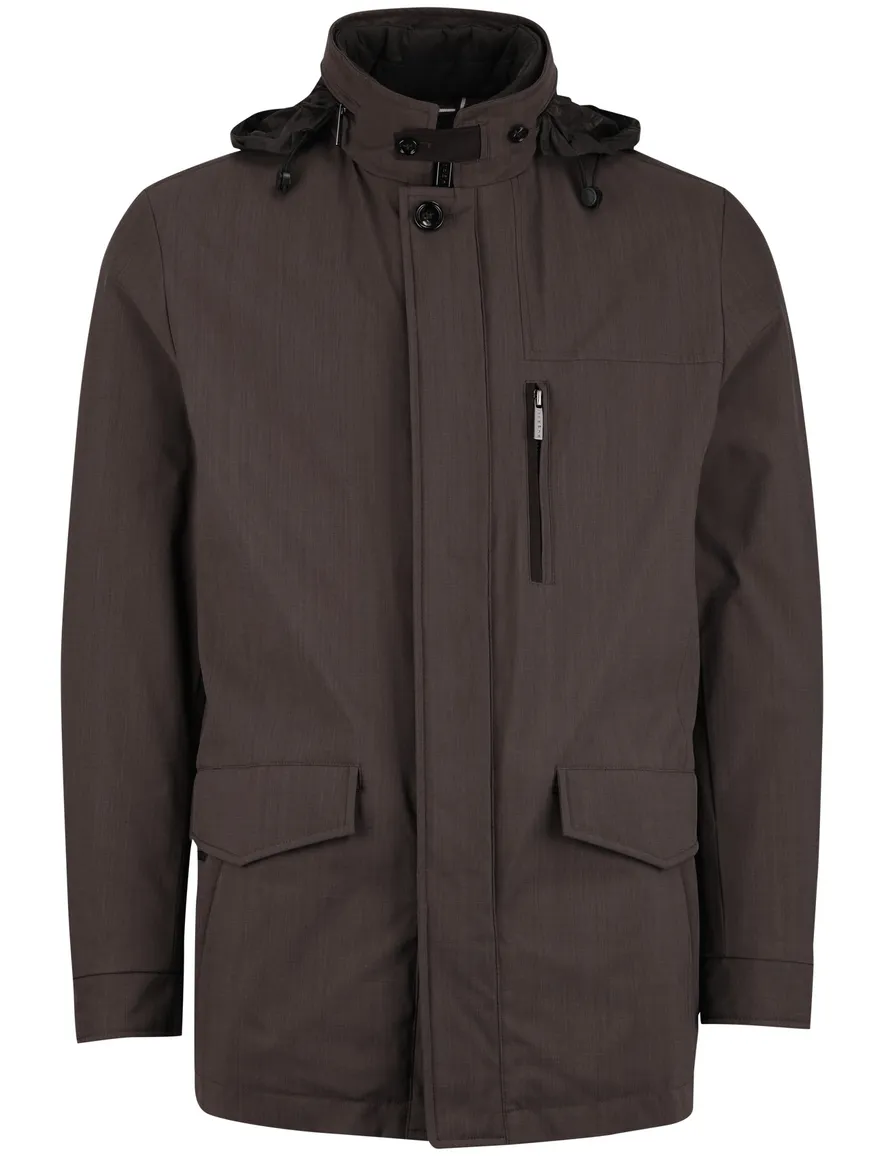 Bugatti winterjas bruin afneembare capuchon effen