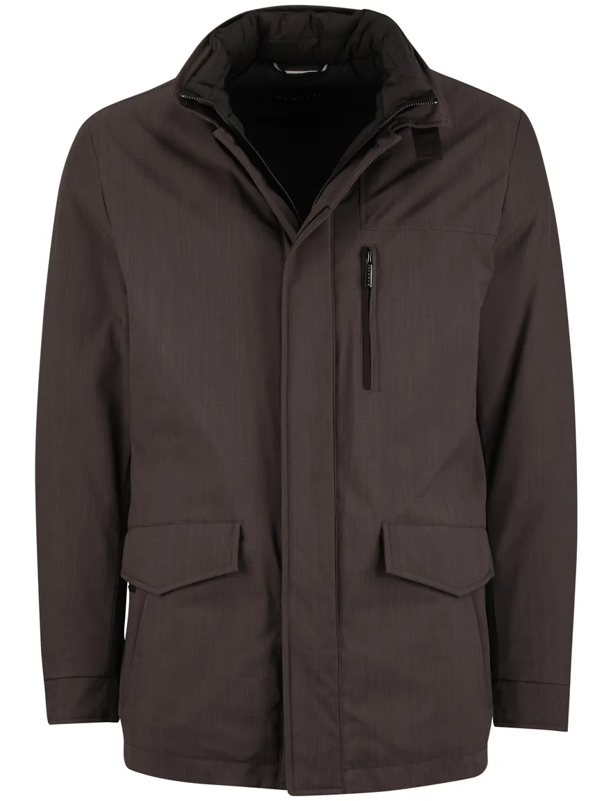 Bugatti winterjas bruin afneembare capuchon effen