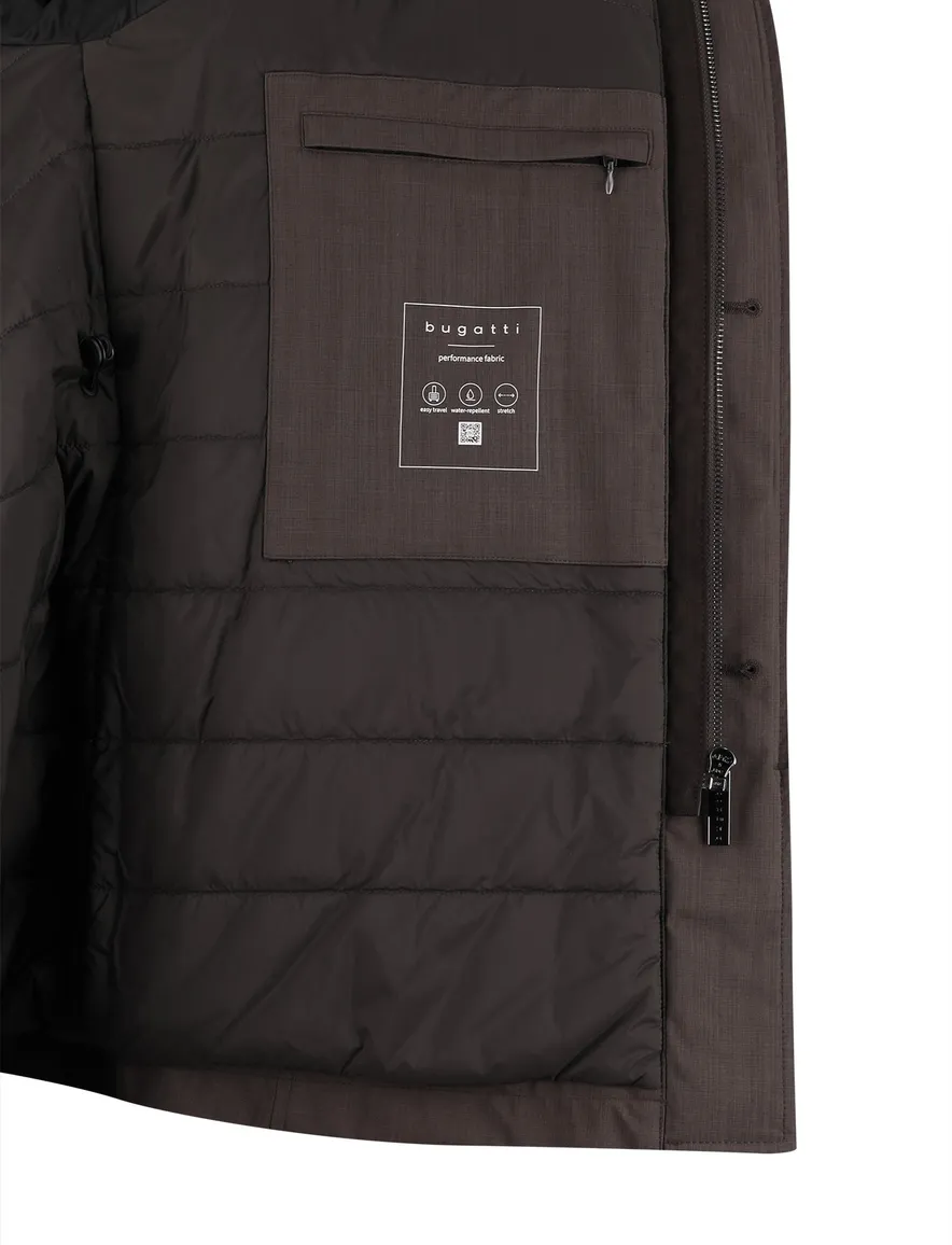 Bugatti winterjas bruin afneembare capuchon effen
