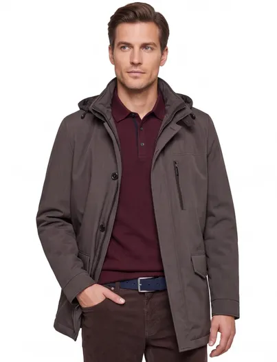 Bugatti Bugatti winterjas bruin afneembare capuchon polyester