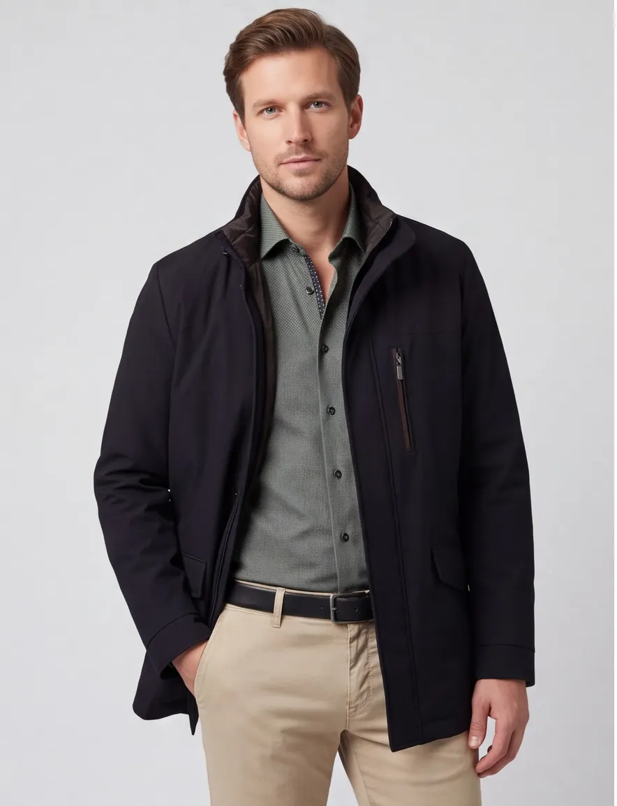 Bugatti Winterjas Donkerblauw capuchon in de kraag borstzak