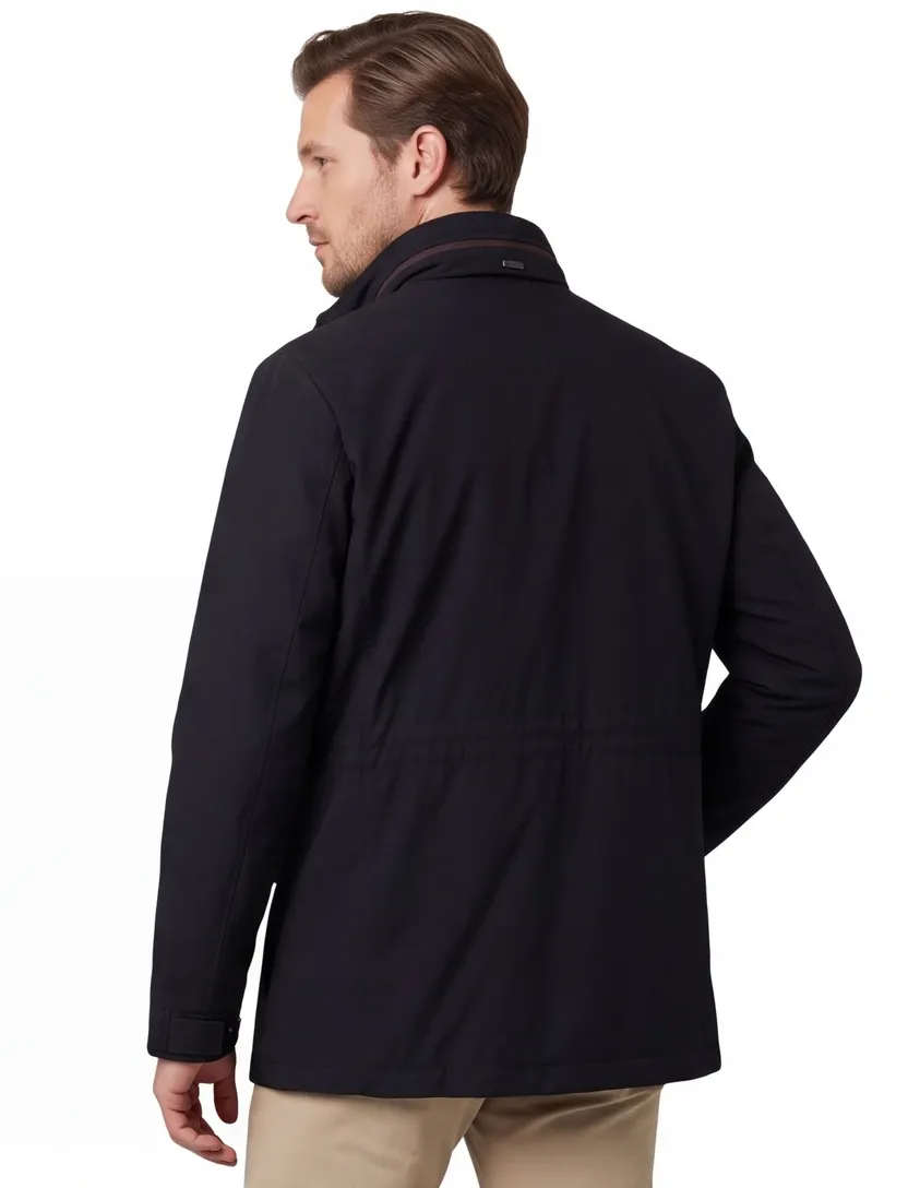Winterjas Bugatti Donkerblauw capuchon in de kraag