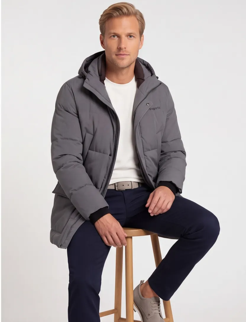 Bugatti winterjas grijs met capuchon