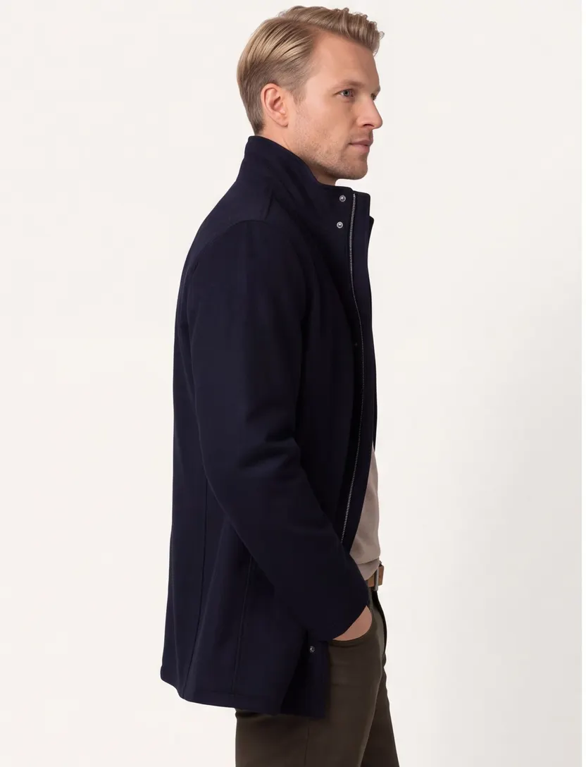 Winterjas Bugatti Donkerblauw dubbele rits en knoop