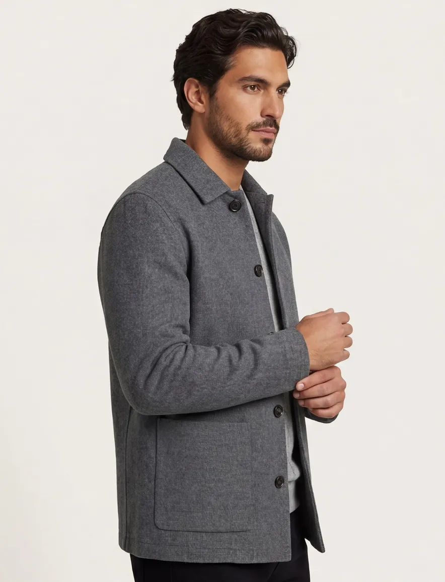 Profuomo overshirt grijs wol gemêleerd slim fit