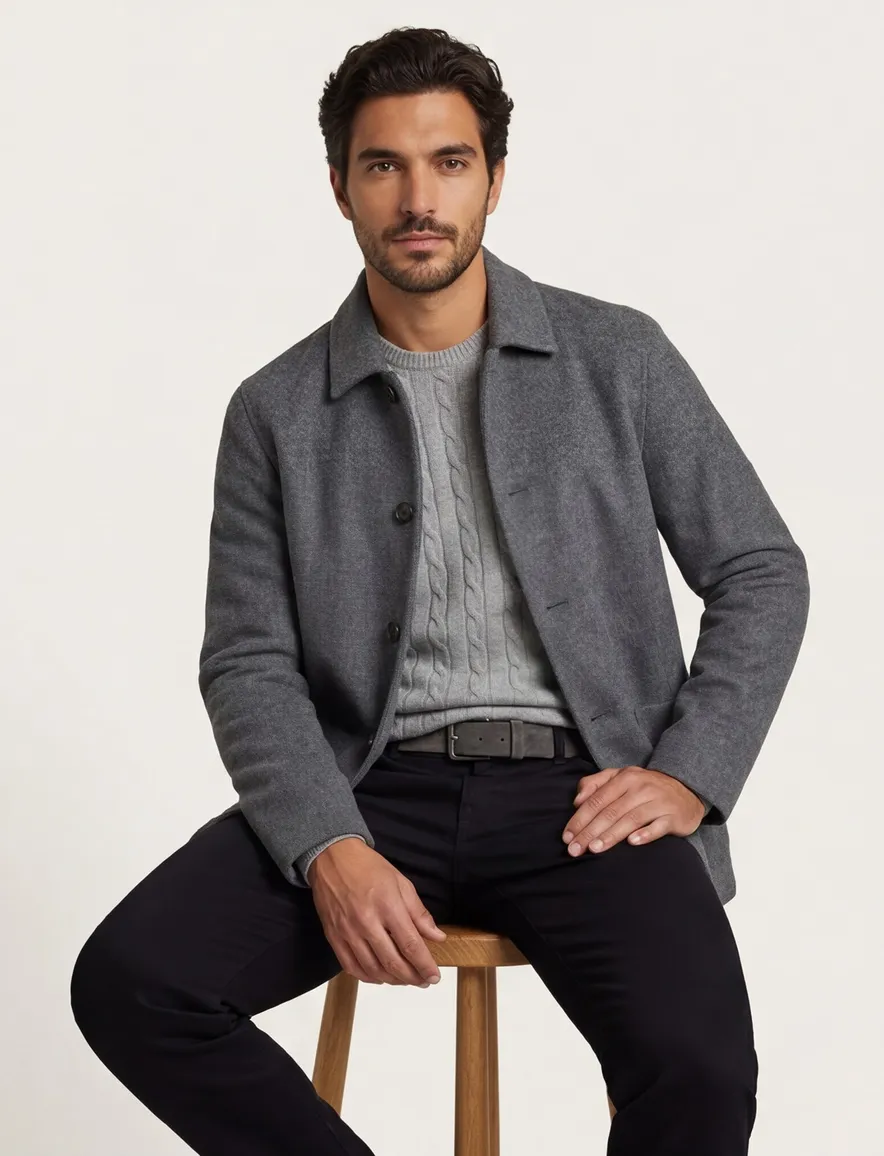 Profuomo overshirt grijs wol gemêleerd slim fit