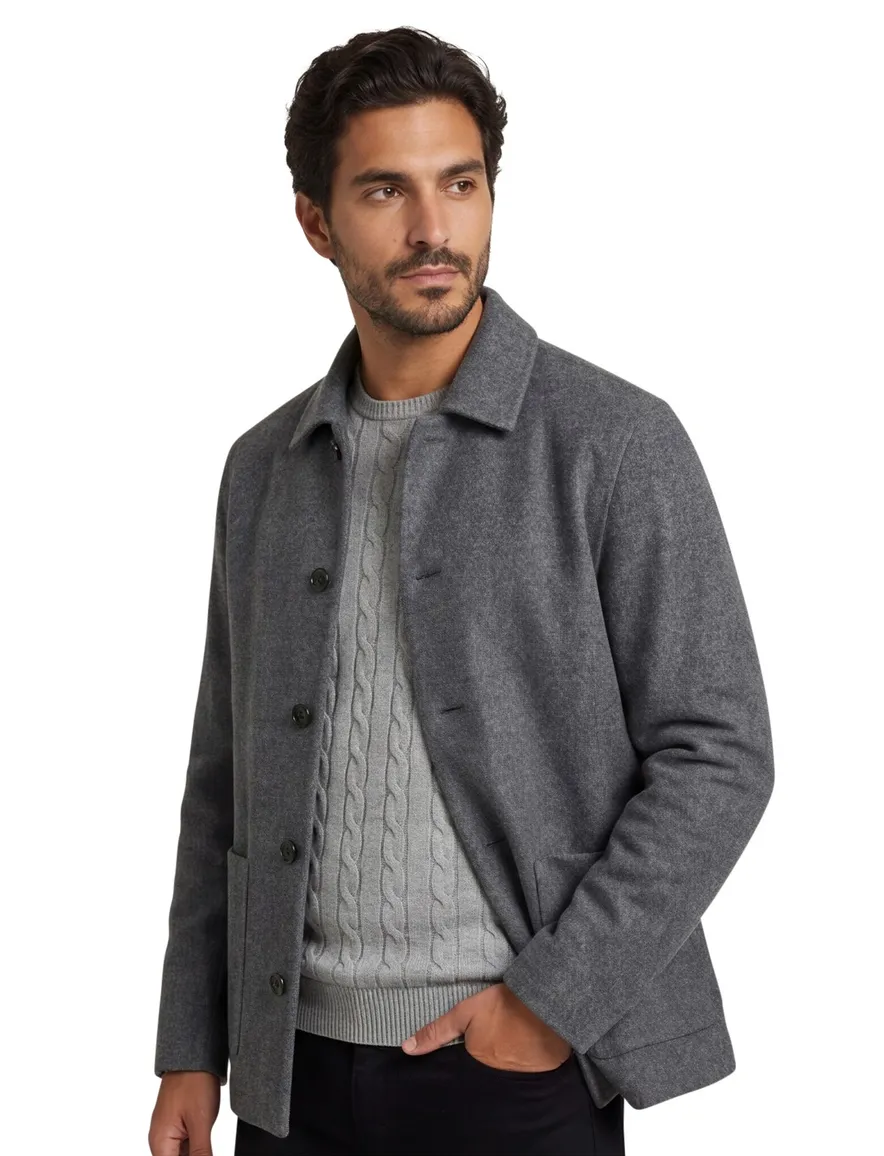 Profuomo overshirt grijs wol gemêleerd slim fit