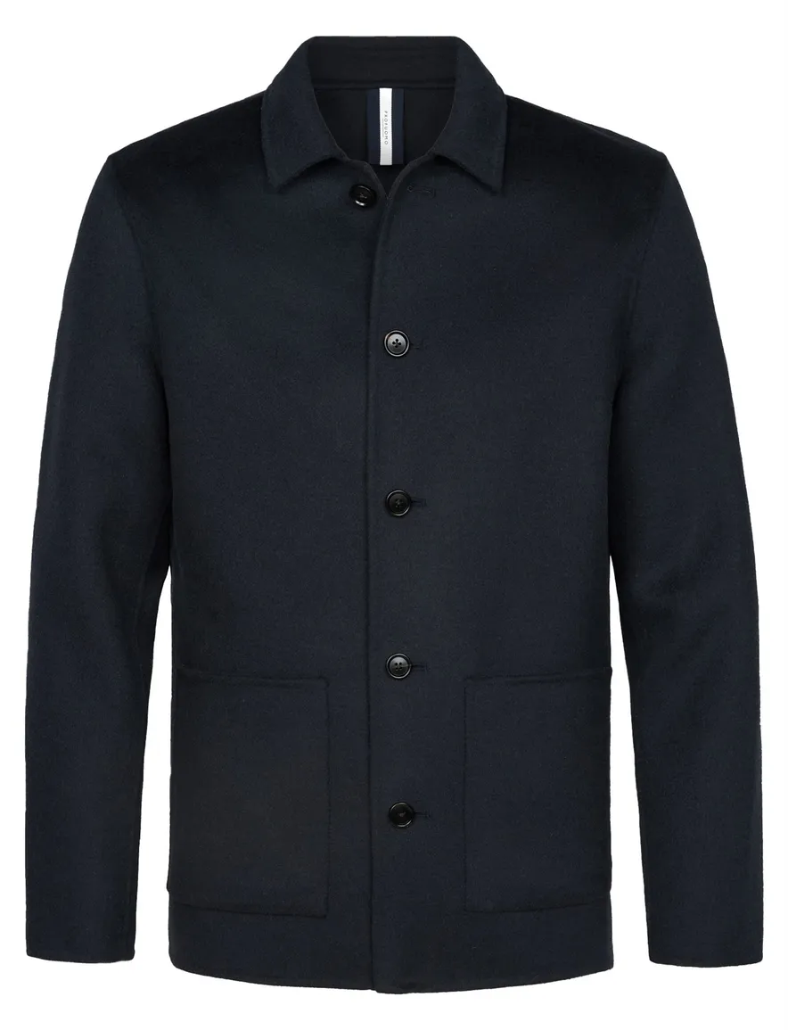 Profuomo Wool Button overshirt donkerblauw