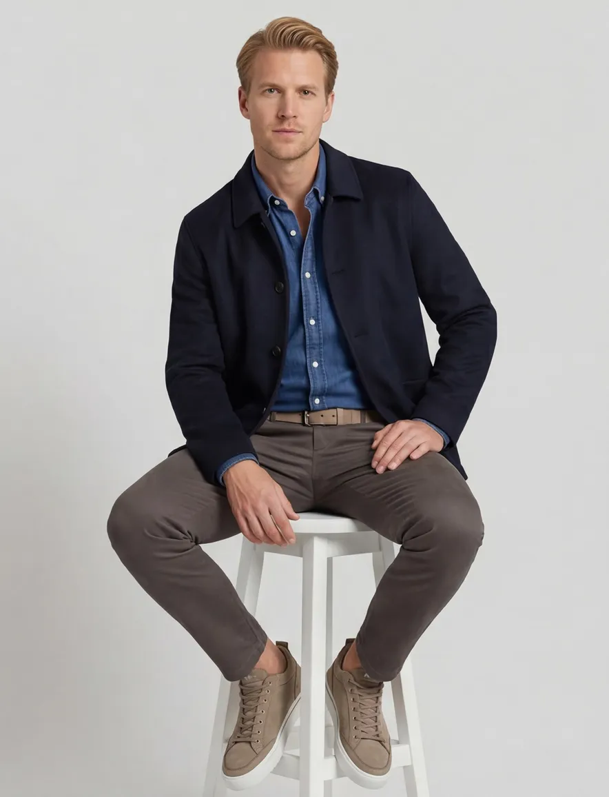 Profuomo Wool Button overshirt donkerblauw