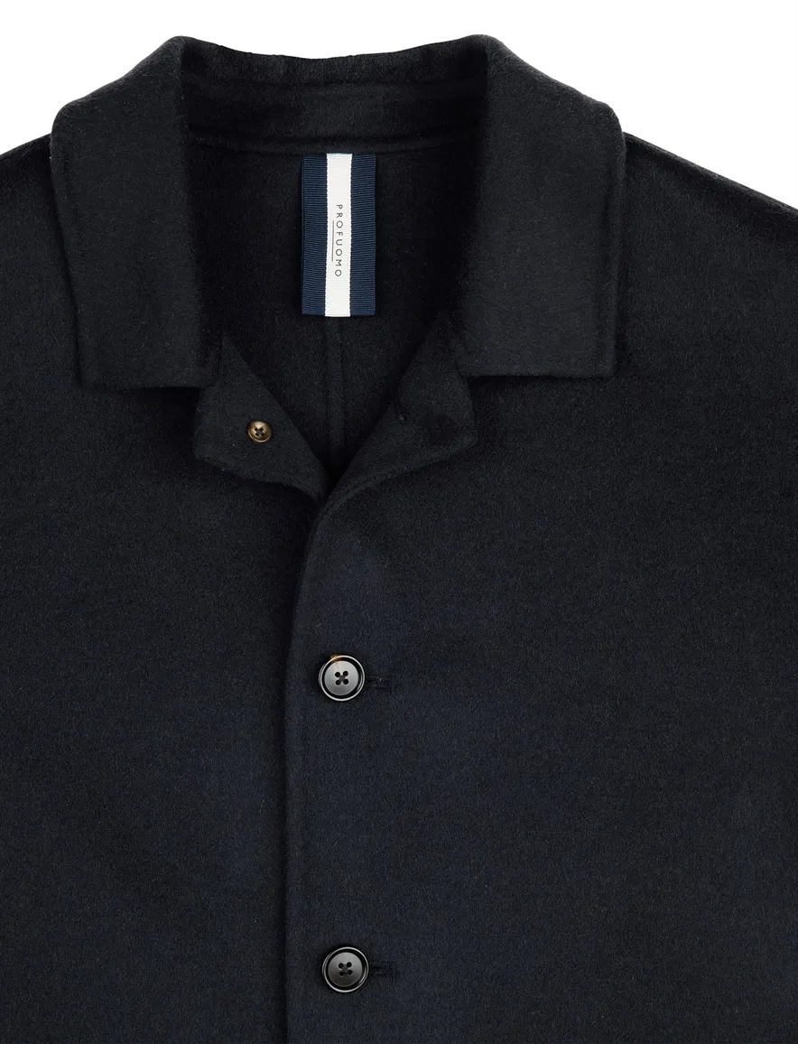 Profuomo Wool Button overshirt donkerblauw