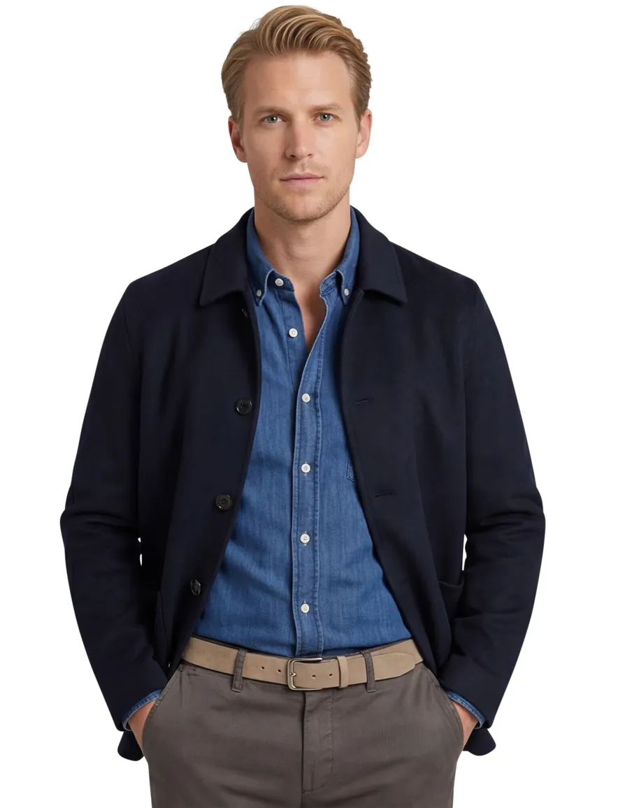 Profuomo Wool Button overshirt donkerblauw