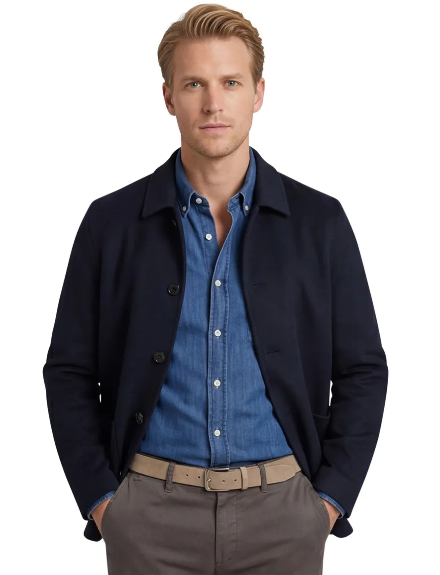 Profuomo Wool Button overshirt donkerblauw
