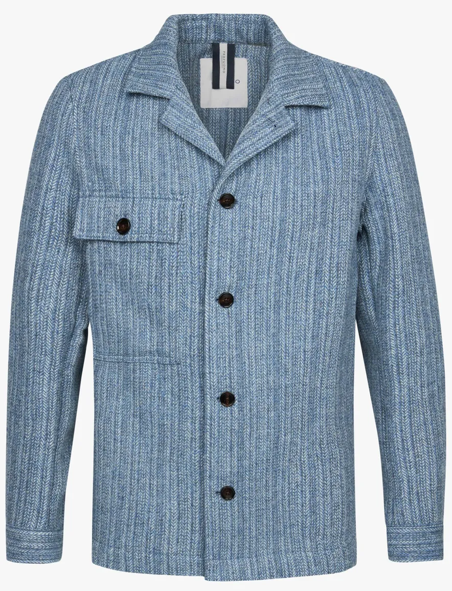 Profuomo overshirt blauw geprint normale fit
