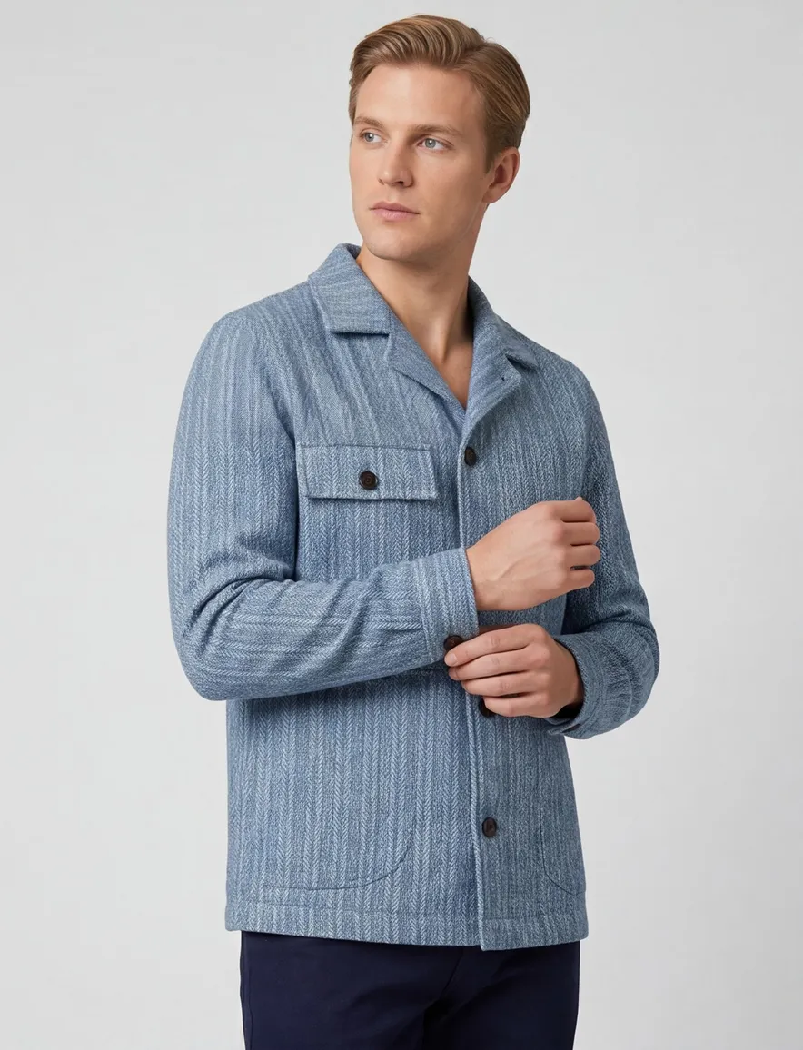 Profuomo overshirt blauw geprint normale fit
