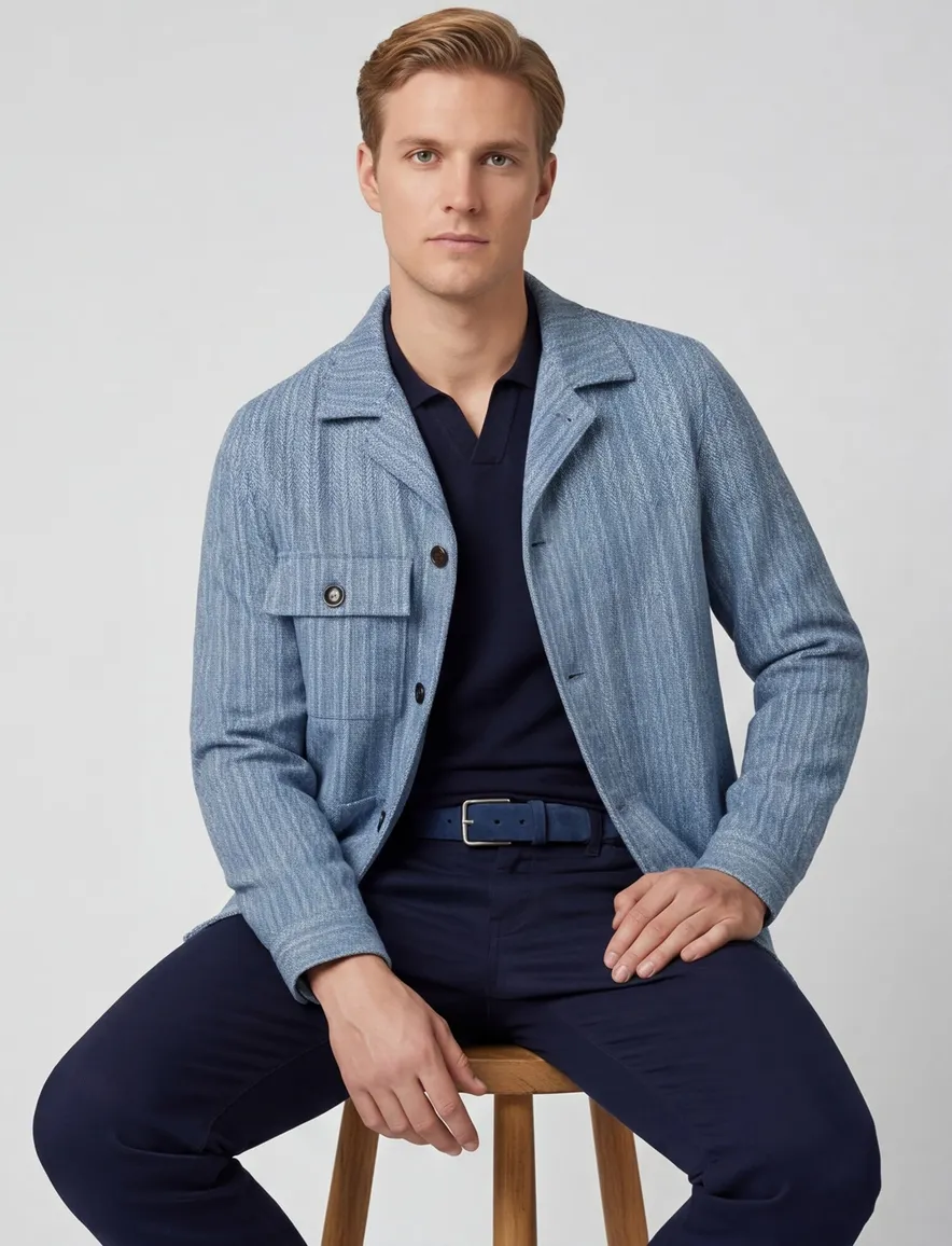 Profuomo overshirt blauw geprint normale fit