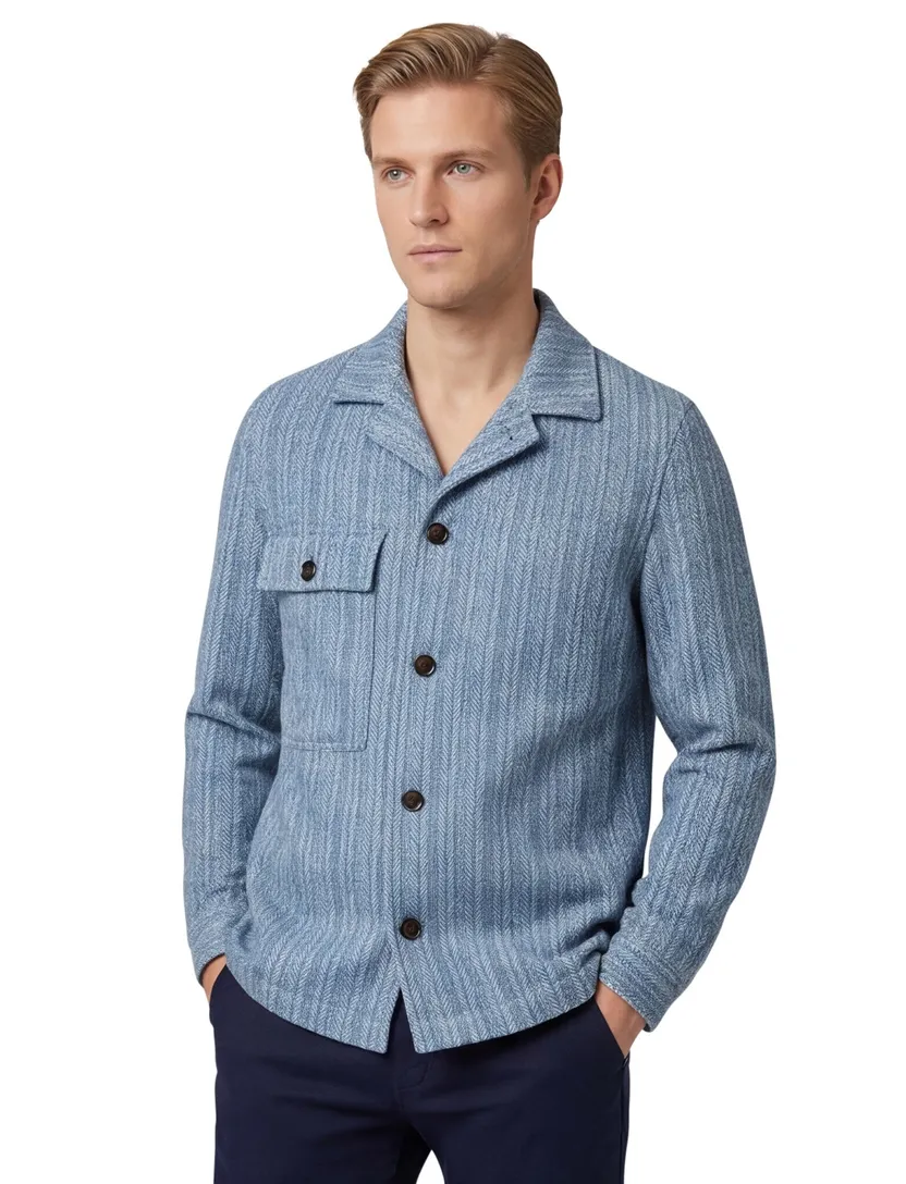 normale fit overshirt Profuomo lichtblauw geprint scheerwol