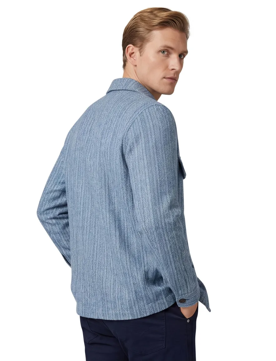 Profuomo overshirt blauw geprint normale fit
