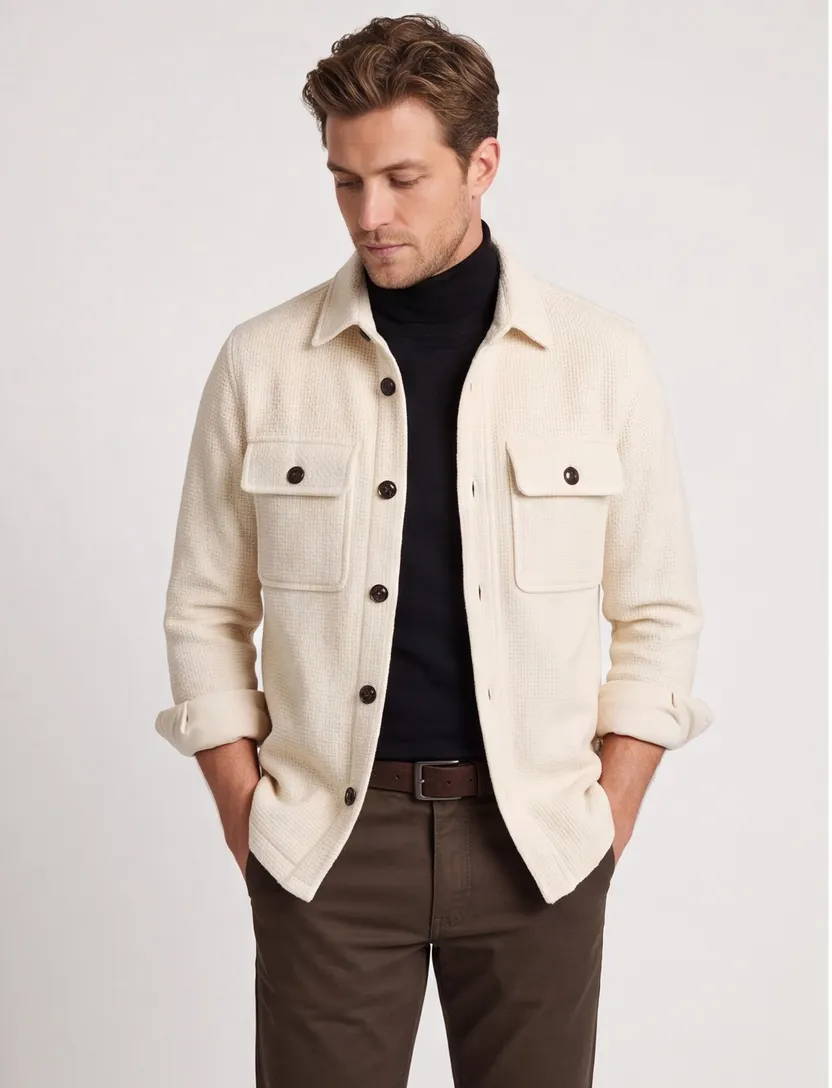 Overshirt Profuomo beige dubbele borstzak effen