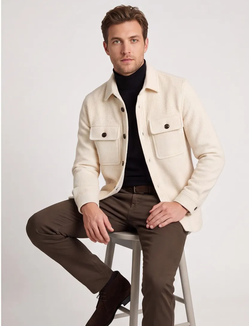 Overshirt Profuomo beige dubbele borstzak effen