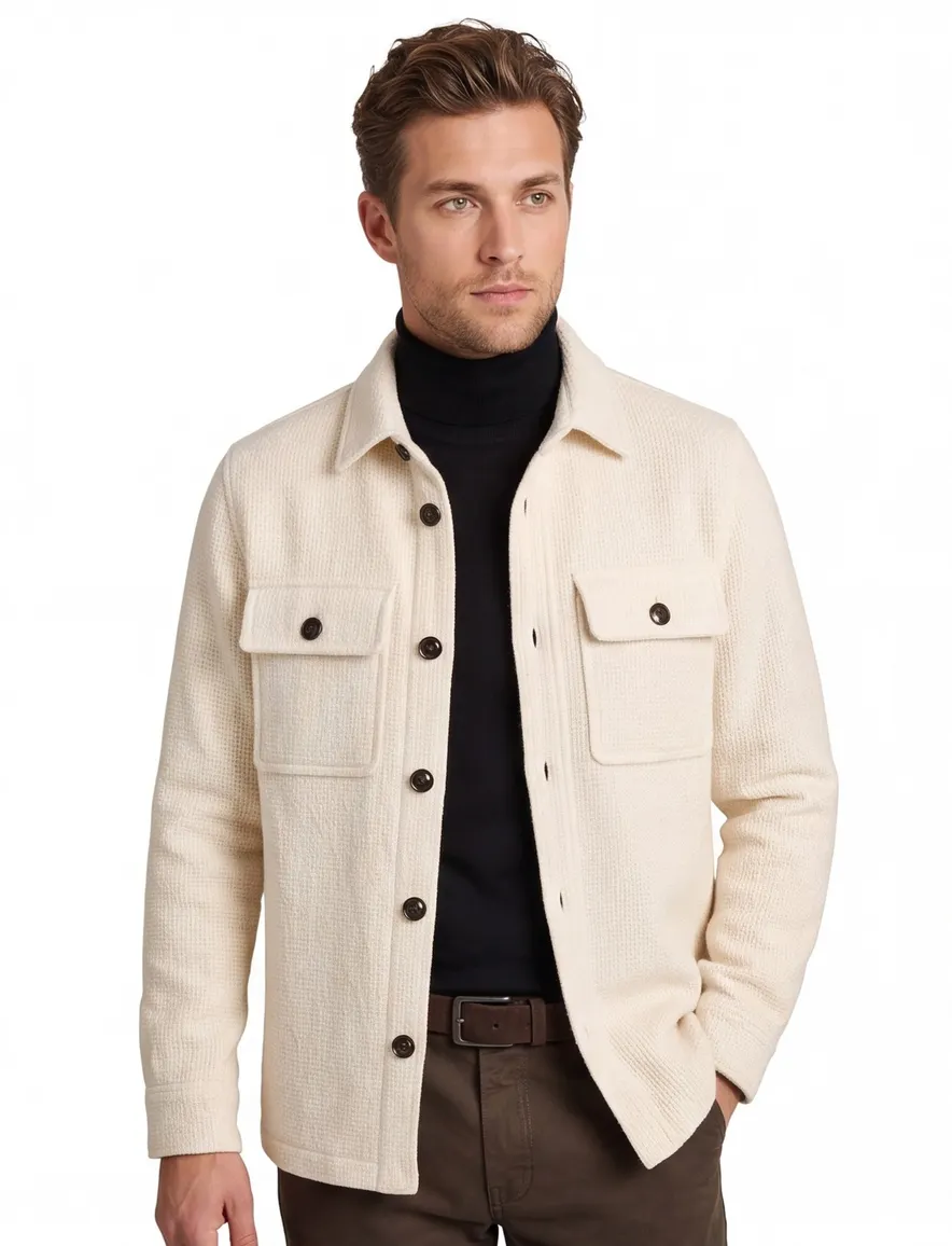 Profuomo overshirt beige dubbele borstzakken