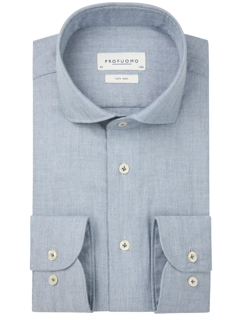 Profuomo overhemd strijkvrij katoen blauw