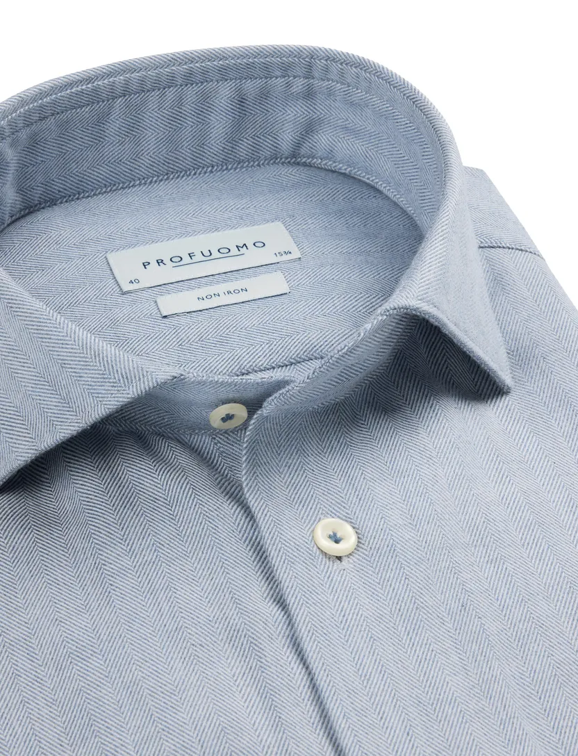 Profuomo overhemd strijkvrij katoen blauw