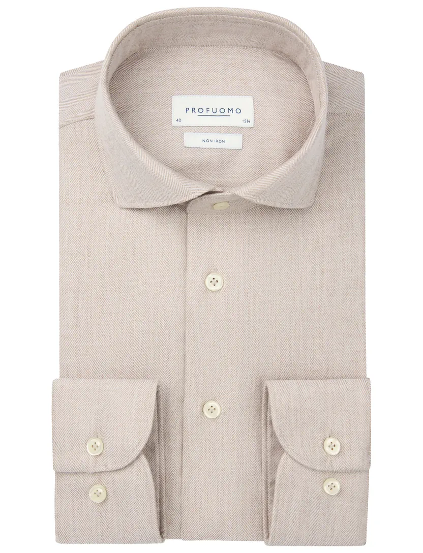 Profuomo overhemd beige gemeleerd strijkvrij