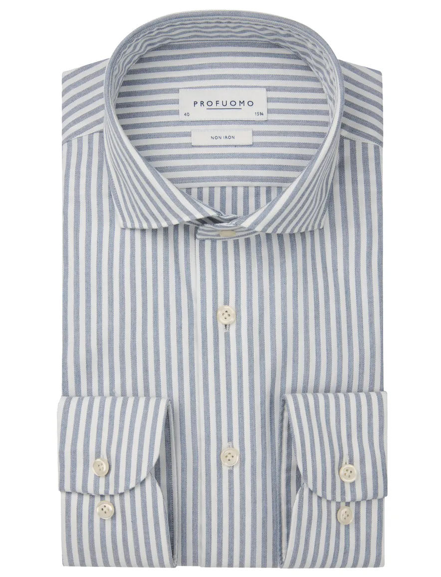 Profuomo overhemd blauw gestreept strijkvrij