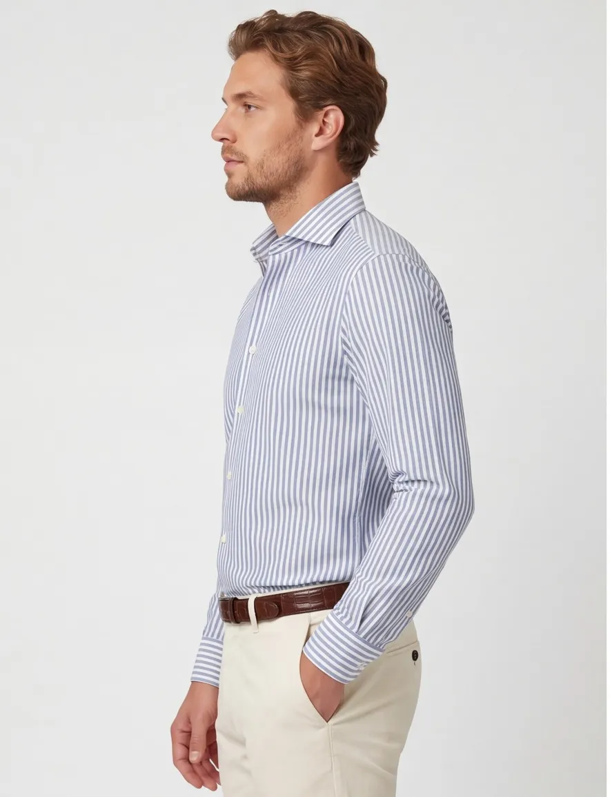 Profuomo overhemd blauw gestreept strijkvrij