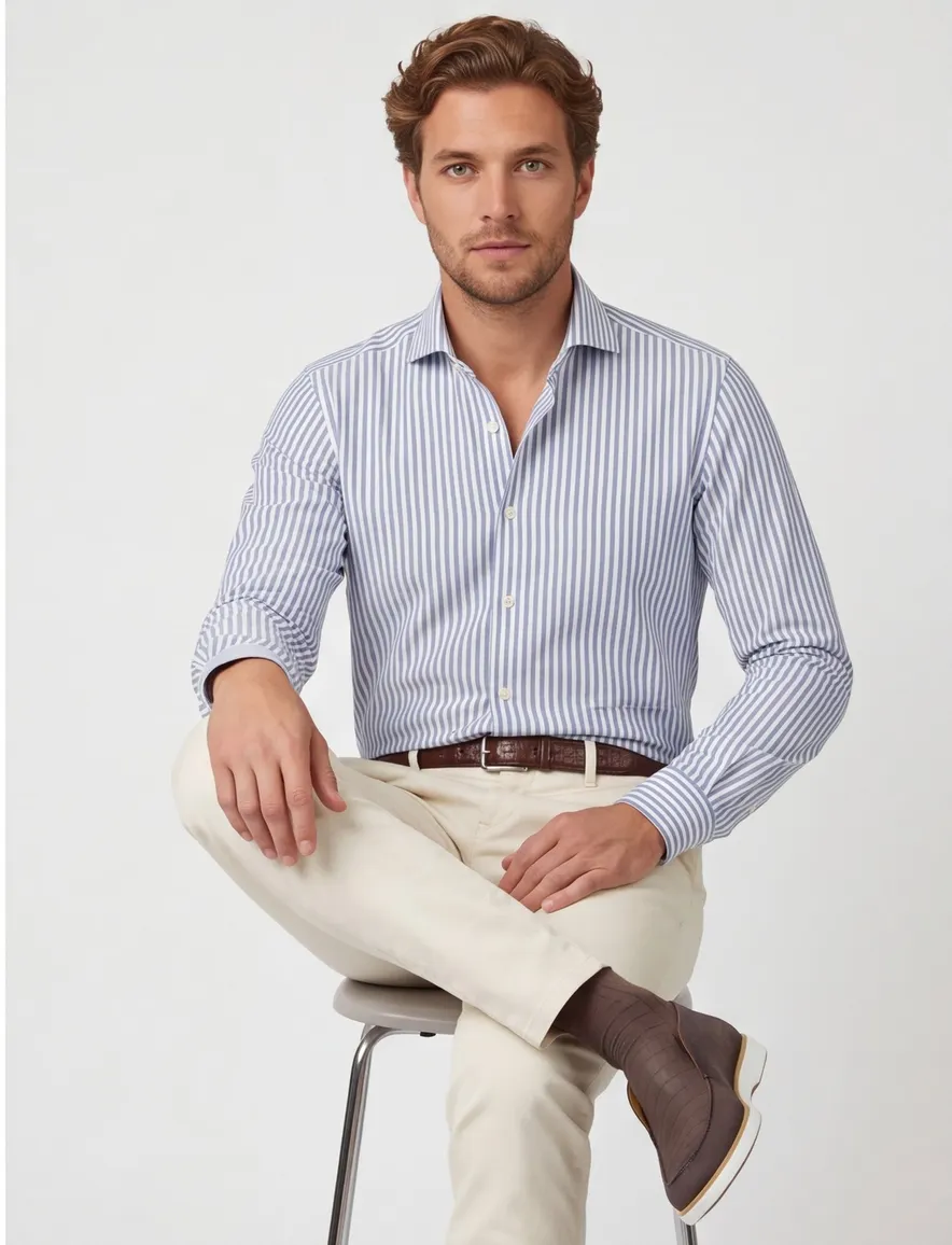 Profuomo overhemd blauw gestreept strijkvrij