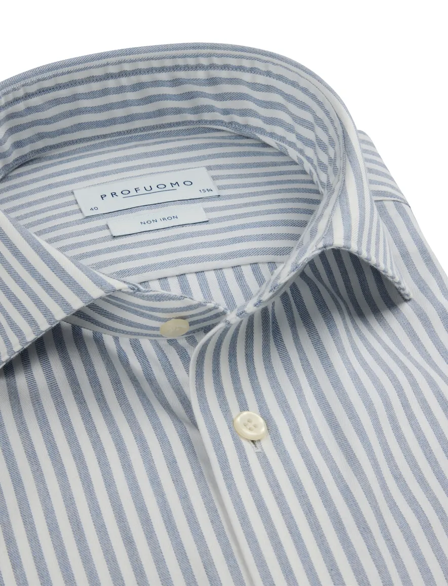 Profuomo overhemd blauw gestreept strijkvrij