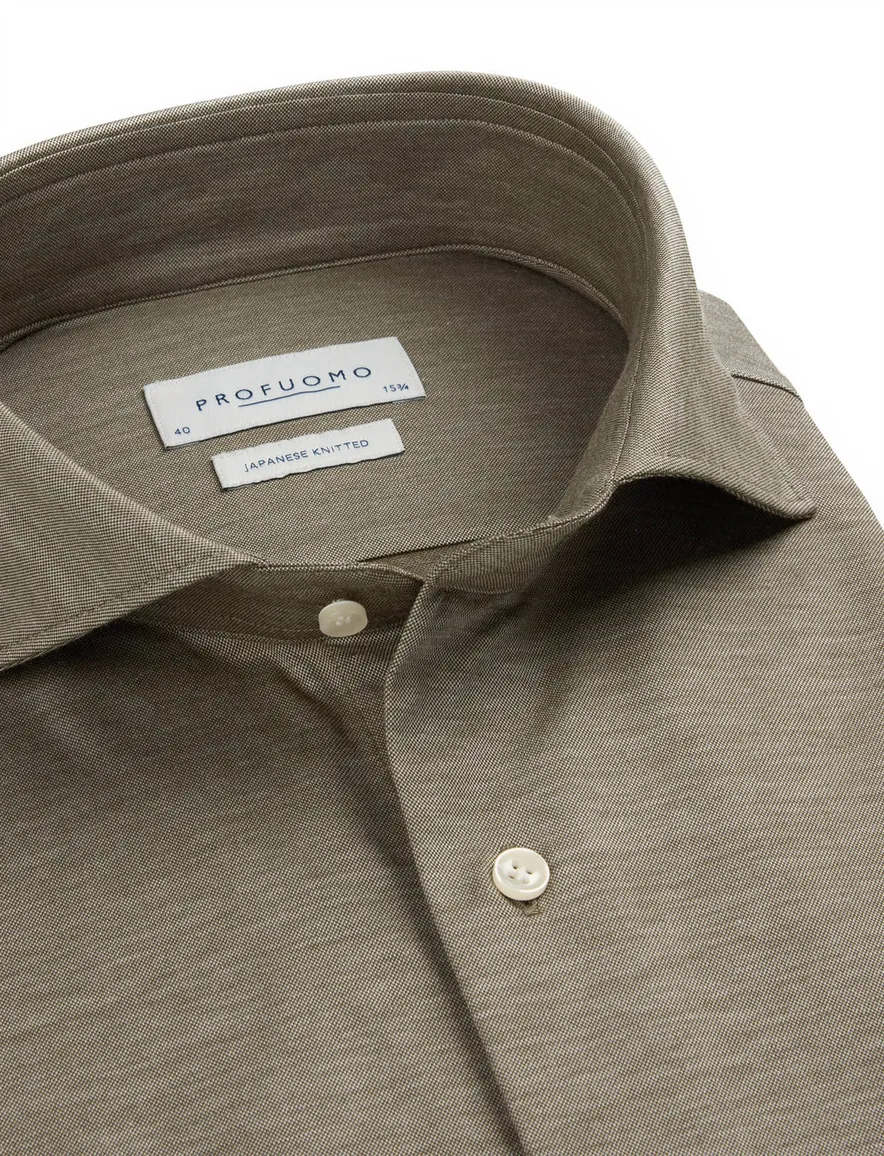 Profuomo Japanese Knitted business overhemd groen