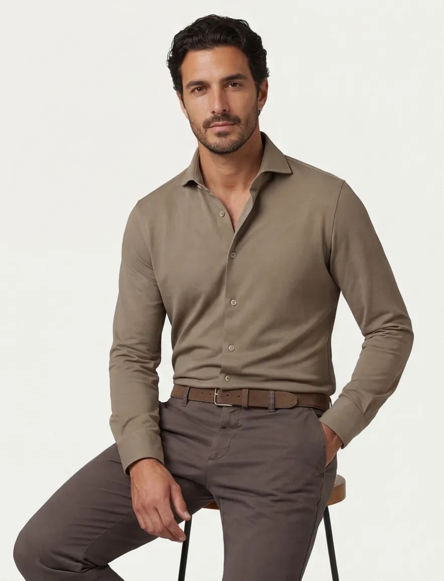 Profuomo japanese knitted overhemd bruin