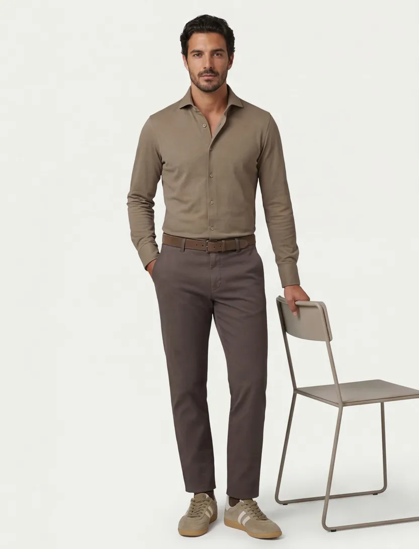 Profuomo japanese knitted overhemd bruin