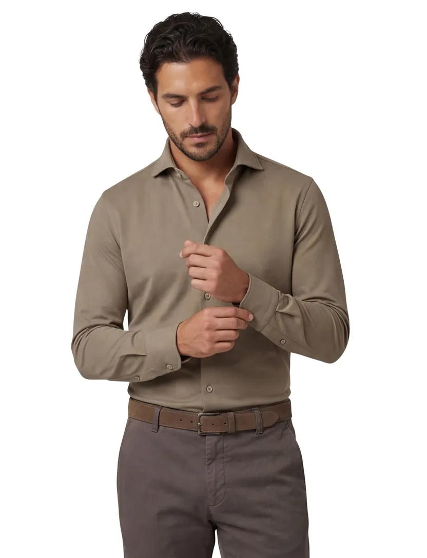 Profuomo japanese knitted overhemd bruin