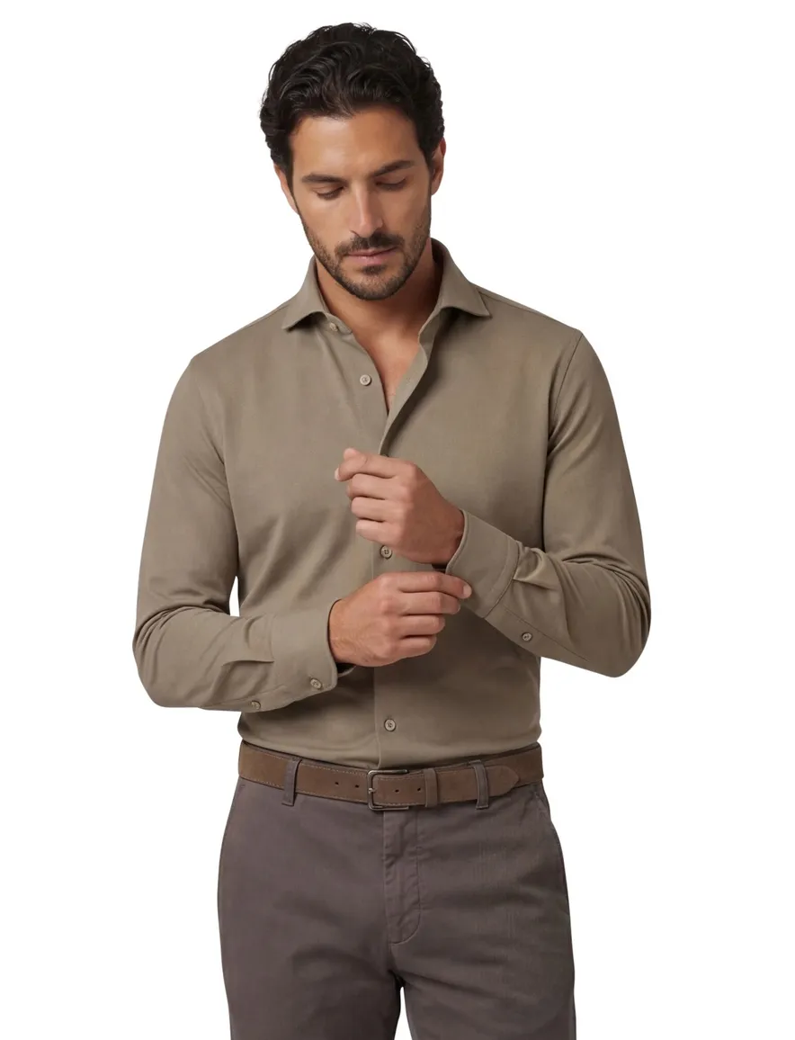 Profuomo japanese knitted overhemd bruin