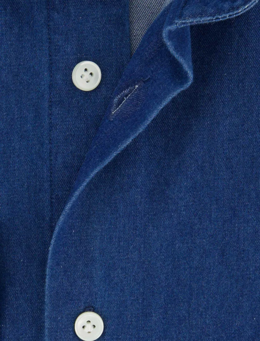 Blauw denim Profuomo overhemd ml 5 katoen