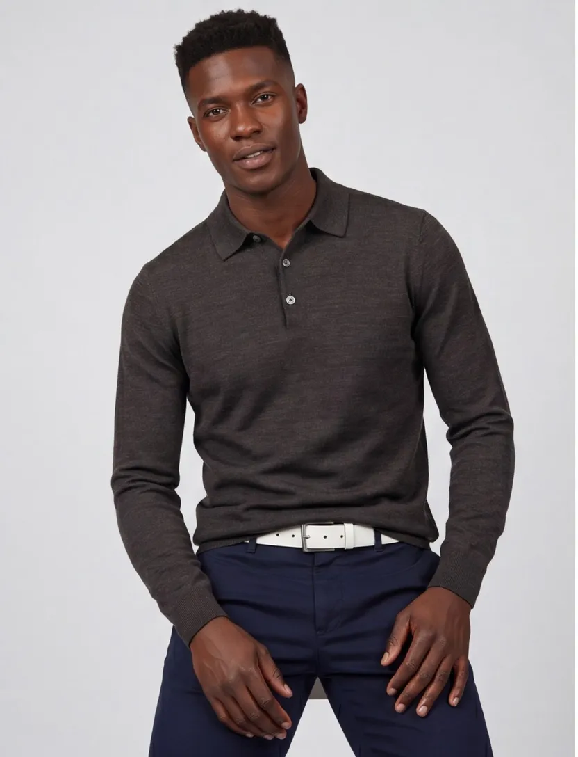 polo lange mouw Profuomo bruin normale fit wol
