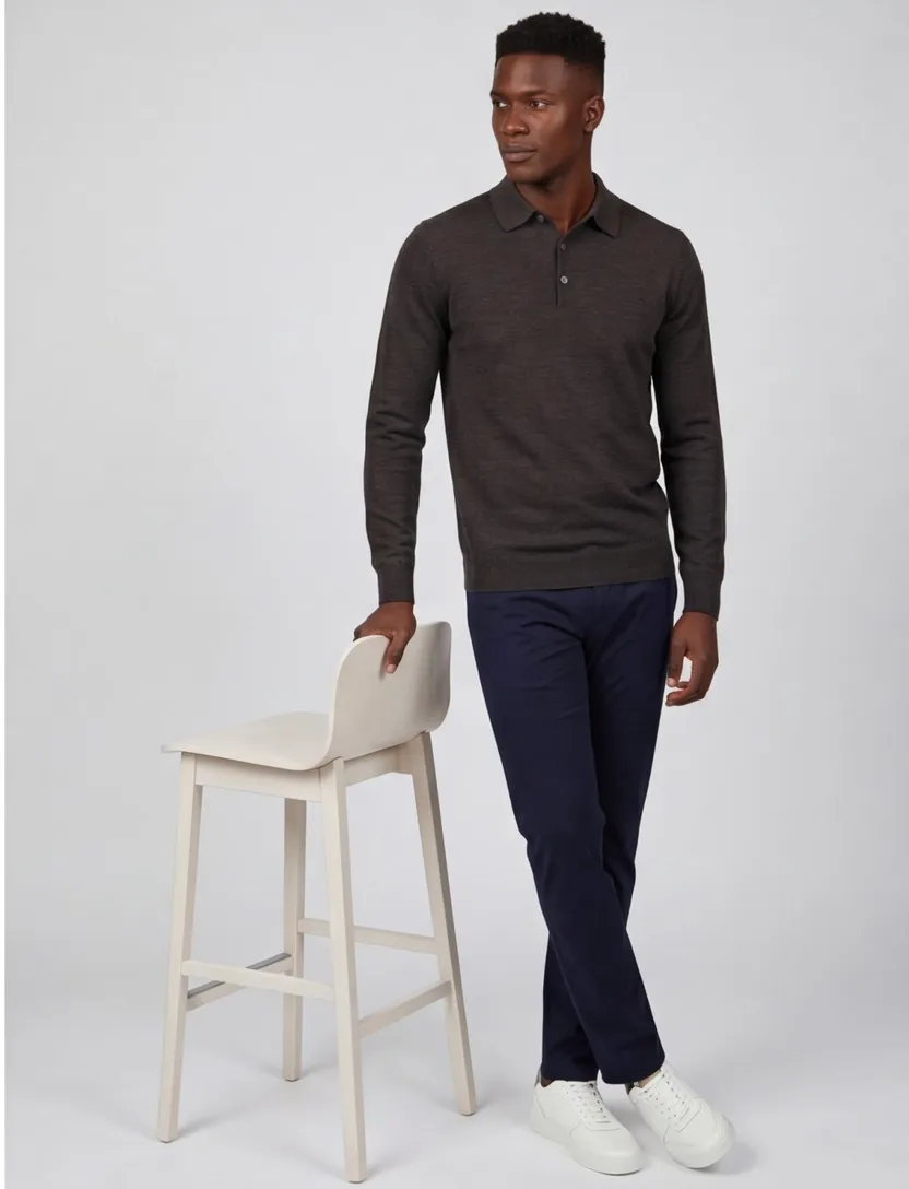 polo lange mouw Profuomo bruin normale fit wol