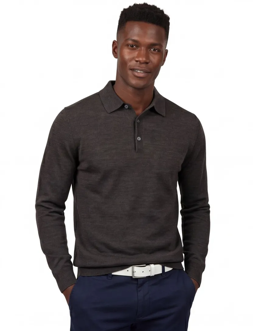 polo lange mouw Profuomo bruin normale fit wol