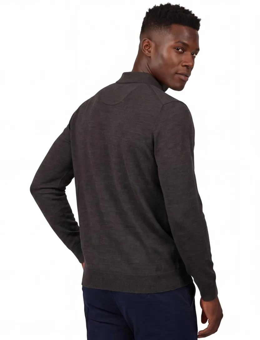 polo lange mouw Profuomo bruin normale fit wol