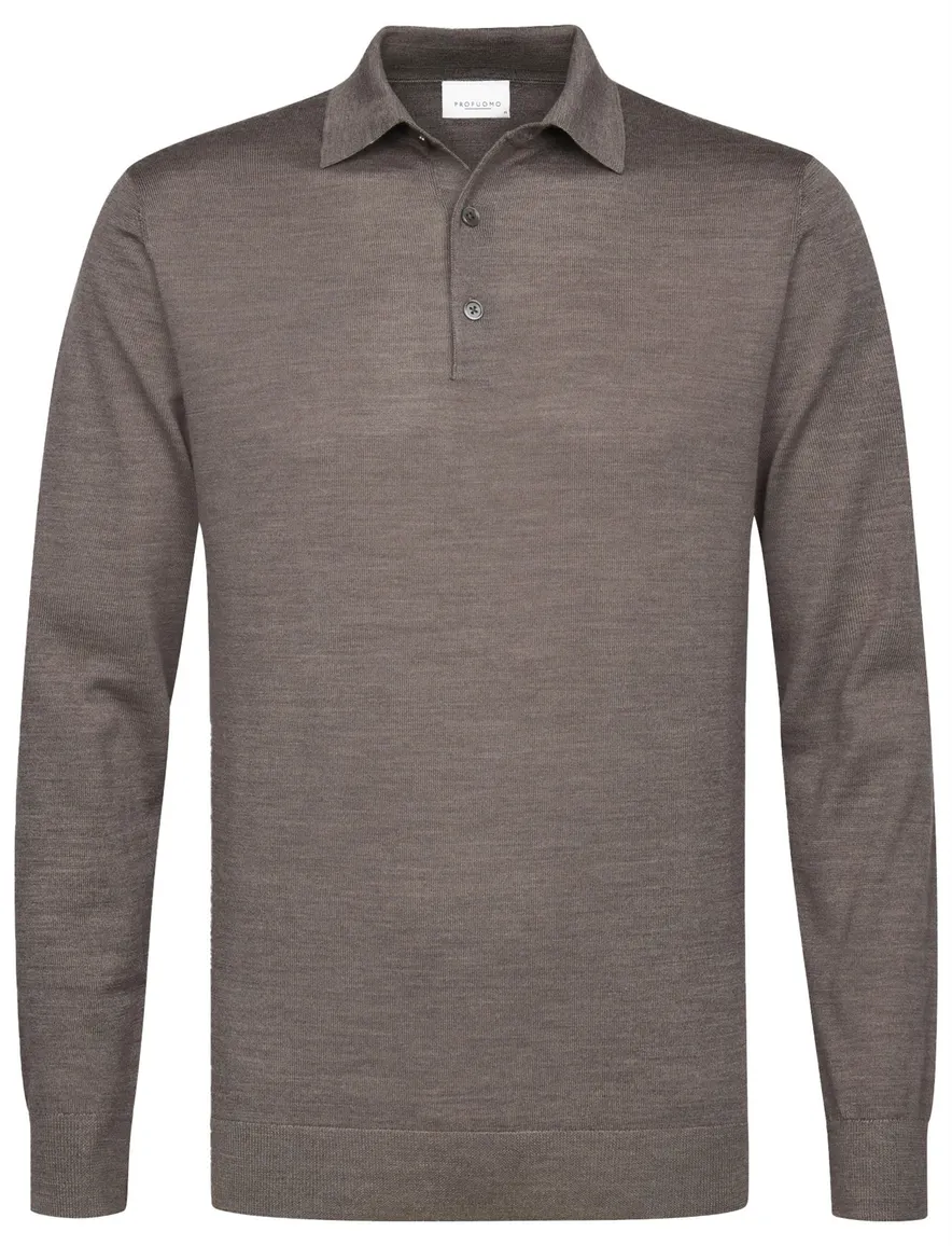 Profuomo polo lange mouw bruin 3 knoops