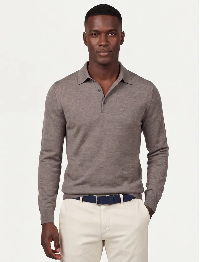 polo lange mouw Profuomo bruin slim fit