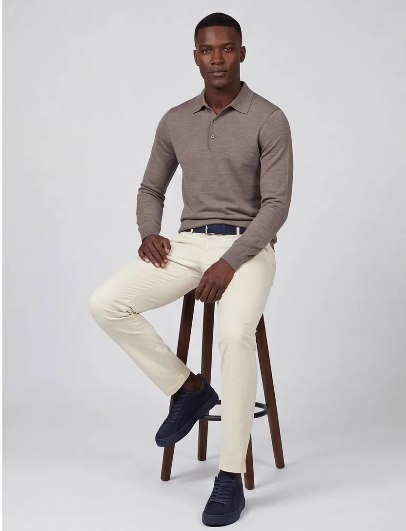 polo lange mouw Profuomo bruin slim fit