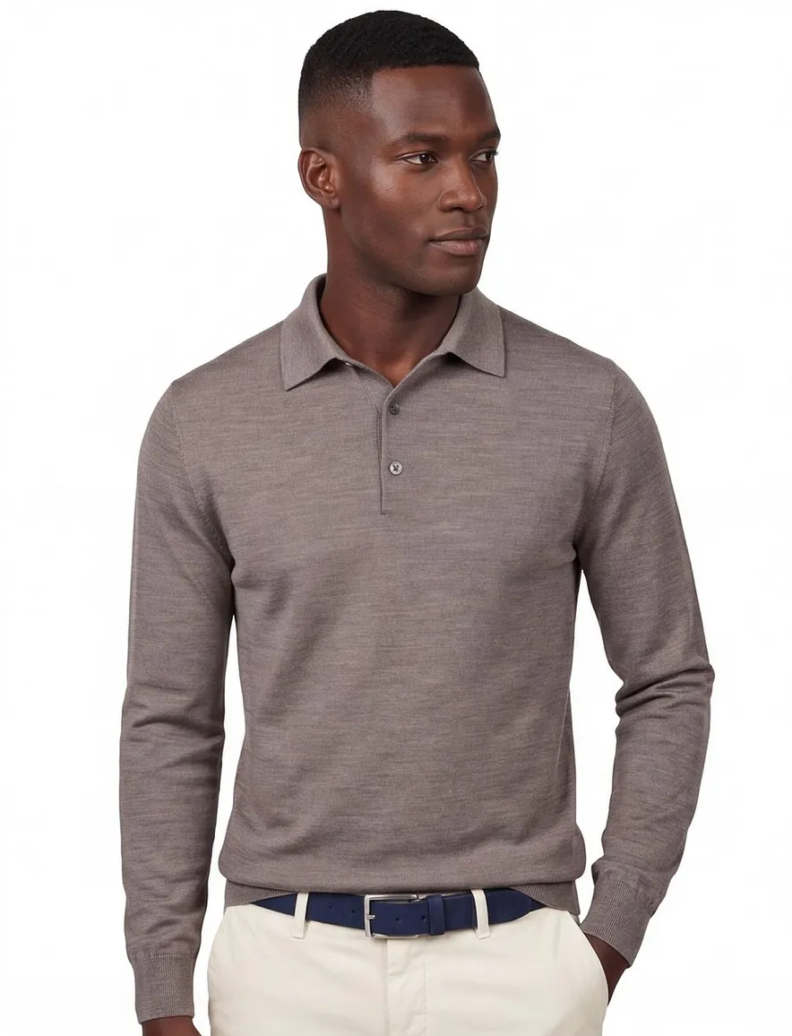Profuomo polo lange mouw bruin 3 knoops