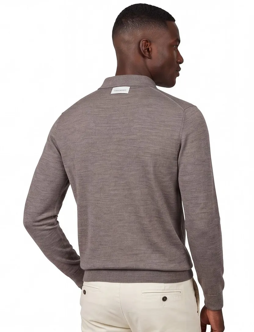 polo lange mouw Profuomo bruin slim fit